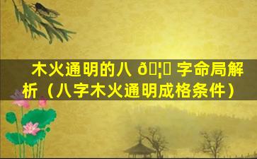 木火通明的八 🦆 字命局解析（八字木火通明成格条件）